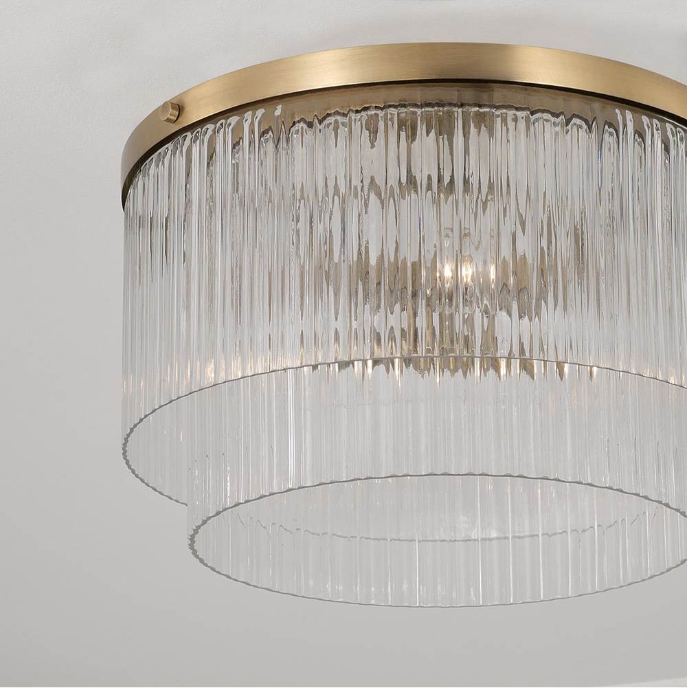 Capital Lighting 356231AD Aged Brass 16'' W X 11.5'' H 3-light Dual Mount Pendant In Aged Brass With Clear Beveled Fluted Glass Image 4
