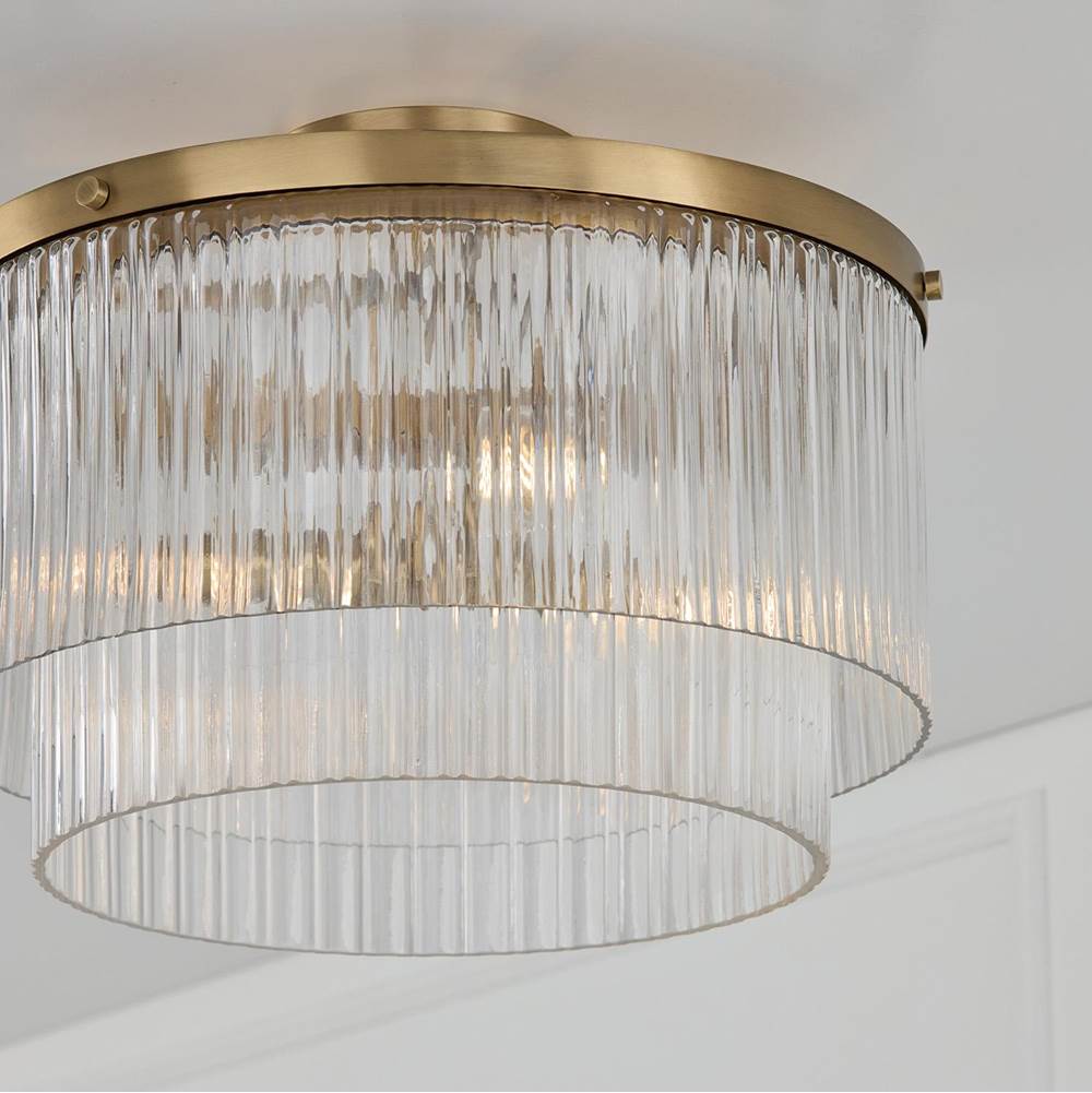 Capital Lighting 356231AD Aged Brass 16'' W X 11.5'' H 3-light Dual Mount Pendant In Aged Brass With Clear Beveled Fluted Glass Image 5