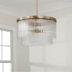 Capital Lighting 356231AD Aged Brass 16'' W X 11.5'' H 3-light Dual Mount Pendant In Aged Brass With Clear Beveled Fluted Glass Image 8