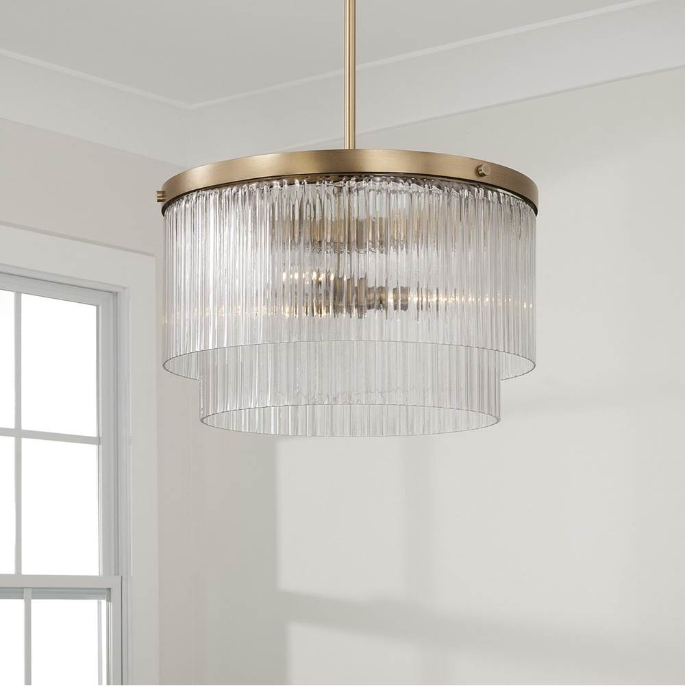 Capital Lighting 356231AD Aged Brass 16'' W X 11.5'' H 3-light Dual Mount Pendant In Aged Brass With Clear Beveled Fluted Glass Image 8