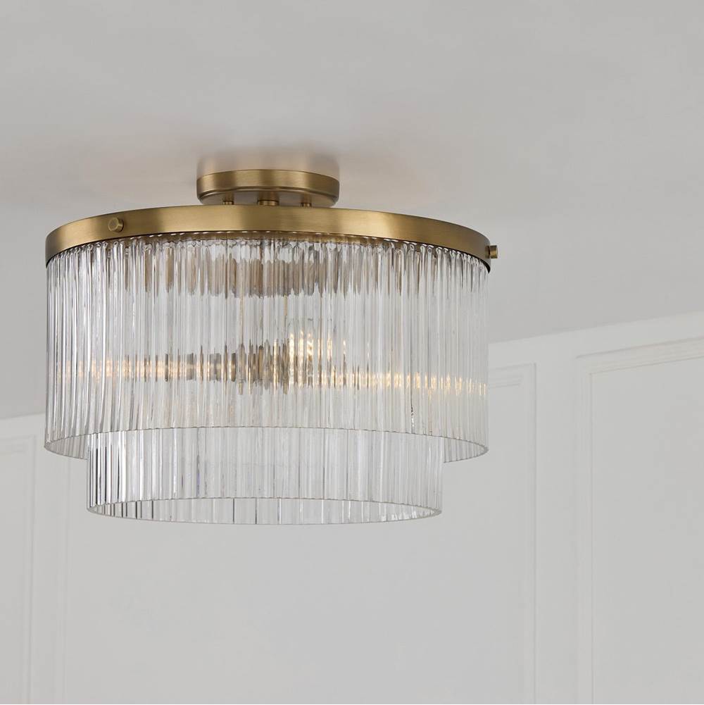 Capital Lighting 356231AD Aged Brass 16'' W X 11.5'' H 3-light Dual Mount Pendant In Aged Brass With Clear Beveled Fluted Glass Image 7