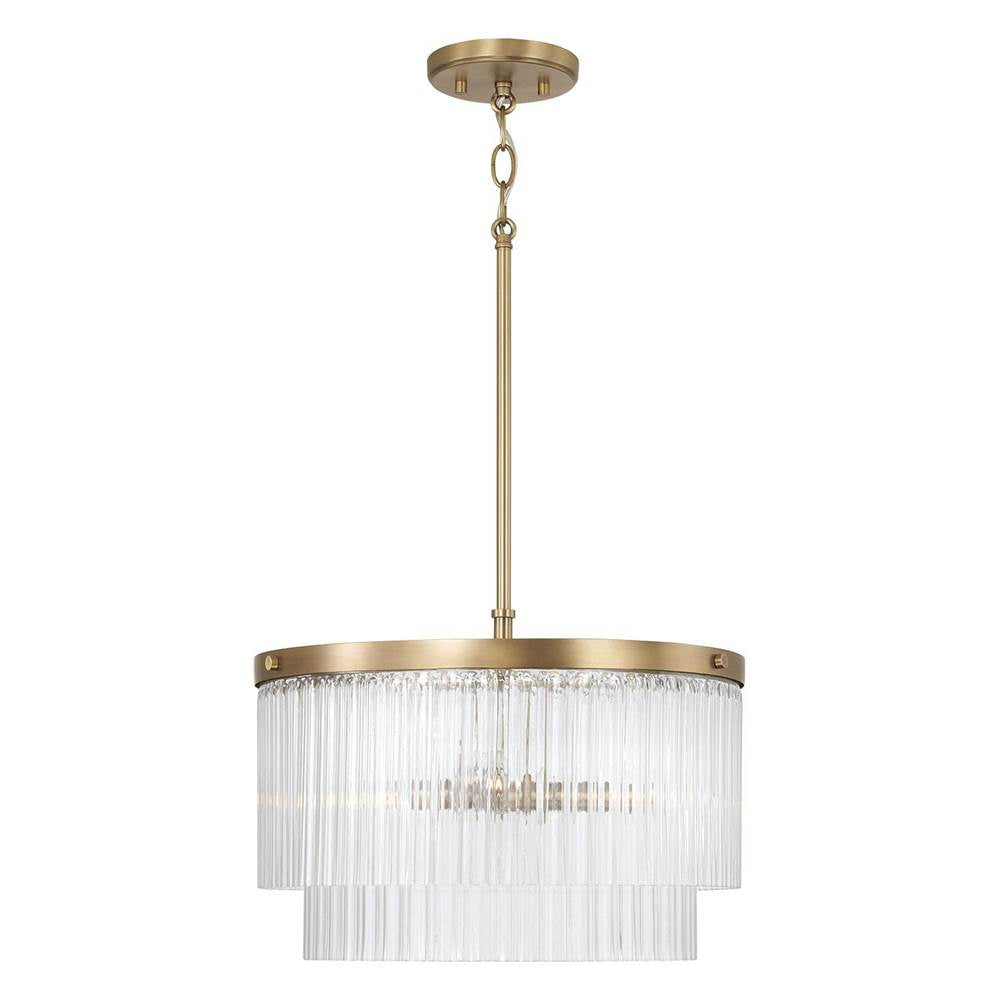 Capital Lighting 356231AD Aged Brass 16'' W X 11.5'' H 3-light Dual Mount Pendant In Aged Brass With Clear Beveled Fluted Glass Image 3