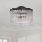 Capital Lighting 356231OR Oil Rubbed Bronze 17'' W X 11.5'' H 3-light Dual Mount Pendant In Oil Rubbed Bronze With Clear Beveled Fluted Glass Image 3