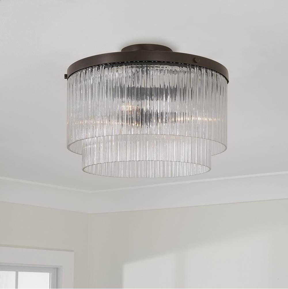 Capital Lighting 356231OR Oil Rubbed Bronze 17'' W X 11.5'' H 3-light Dual Mount Pendant In Oil Rubbed Bronze With Clear Beveled Fluted Glass Image 3