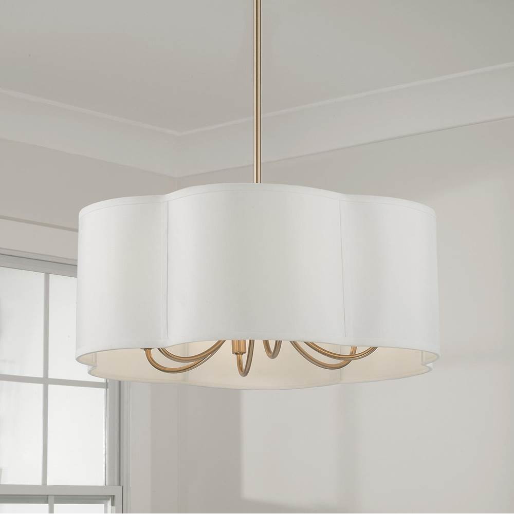 Capital Lighting Sabine 24'' W X 9'' H 6-light Pendant In Matte Brass With White Fabric Shade