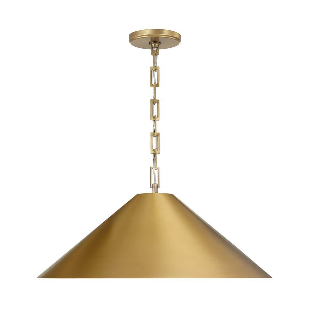 Capital Lighting 356711AD Aged Brass 20'' W X 8'' H 1-light Metal Cone Pendant In Aged Brass With Painted Brass Interior And Rectangular Designer Chain Image 1
