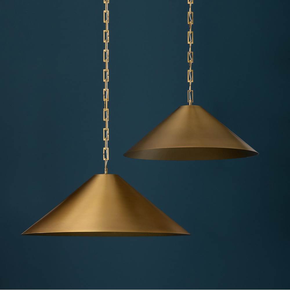 Capital Lighting 356711AD Aged Brass 20'' W X 8'' H 1-light Metal Cone Pendant In Aged Brass With Painted Brass Interior And Rectangular Designer Chain Image 2