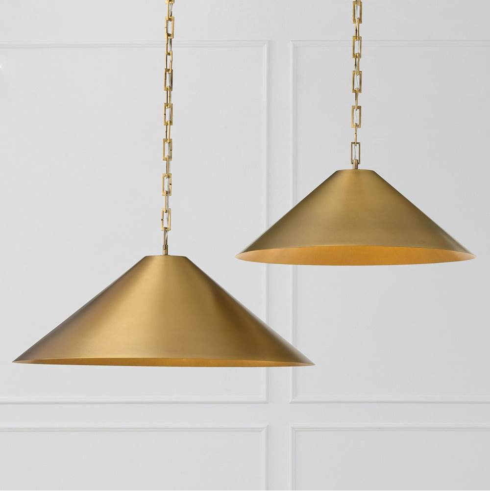 Capital Lighting 356712AD Aged Brass 28'' W X 10'' H 1-light Metal Cone Pendant In Aged Brass With Painted Brass Interior And Rectangular Designer Chain Image 3