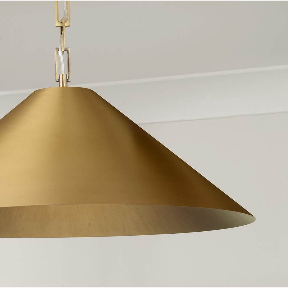Capital Lighting 356711AD Aged Brass 20'' W X 8'' H 1-light Metal Cone Pendant In Aged Brass With Painted Brass Interior And Rectangular Designer Chain Image 5