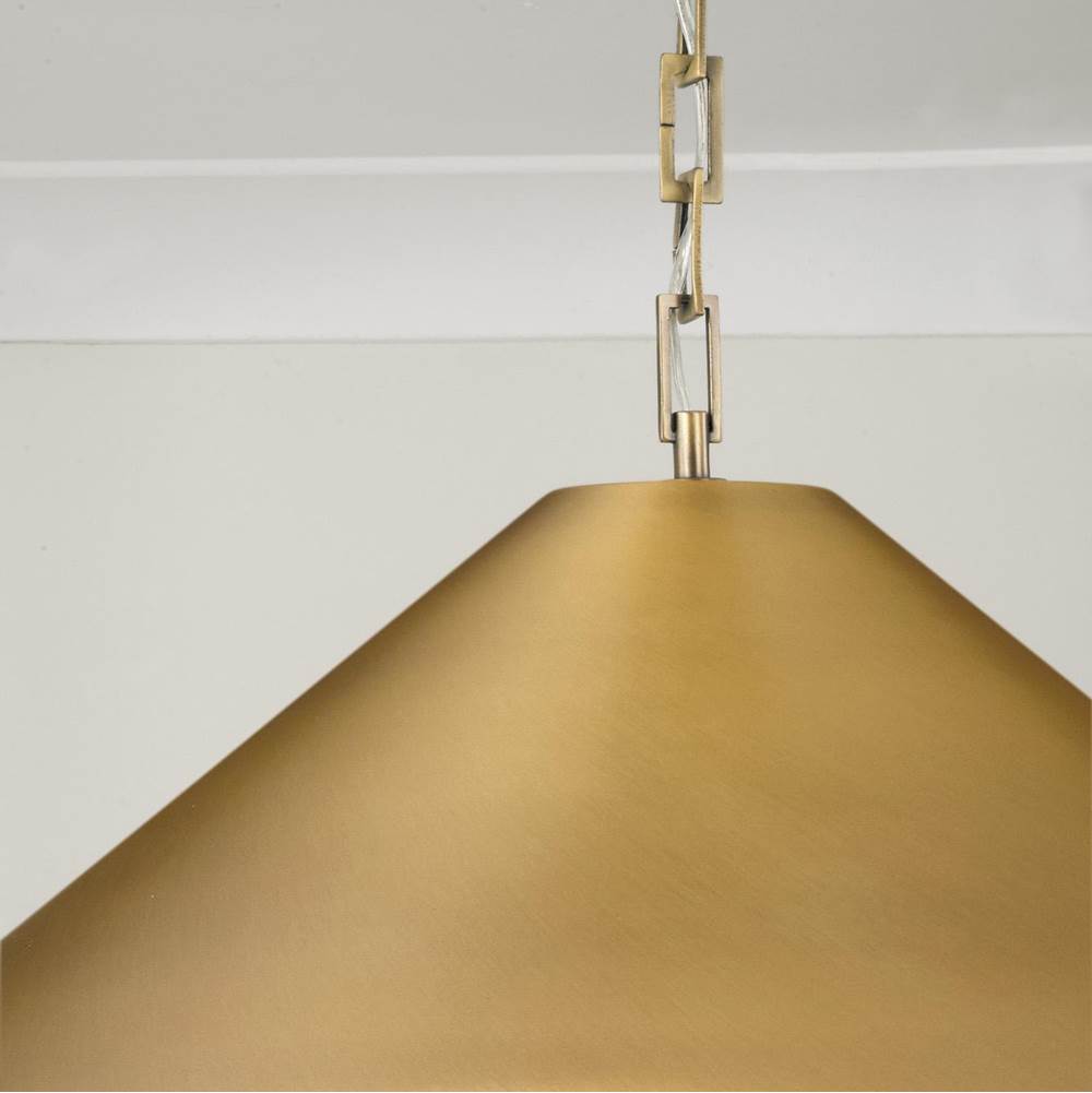 Capital Lighting 356712AD Aged Brass 28'' W X 10'' H 1-light Metal Cone Pendant In Aged Brass With Painted Brass Interior And Rectangular Designer Chain Image 4