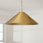 Capital Lighting Avery 28'' W X 10'' H 1-light Metal Cone Pendant In Aged Brass With Painted Brass Interior And Rectangular Designer Chain
