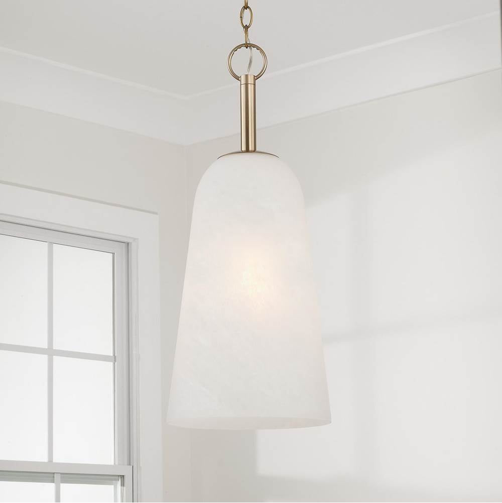 Capital Lighting Romy 10'' W X 24'' H 1-light Pendant In Matte Brass With Faux Alabaster Glass