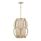 Capital Lighting 357511MA Matte Brass 16'' W X 21.25'' H 1-light Handcrafted Cylindrical Pendant In Matte Brass With Hand-carved Bleached Mango Wood Panels Image 1