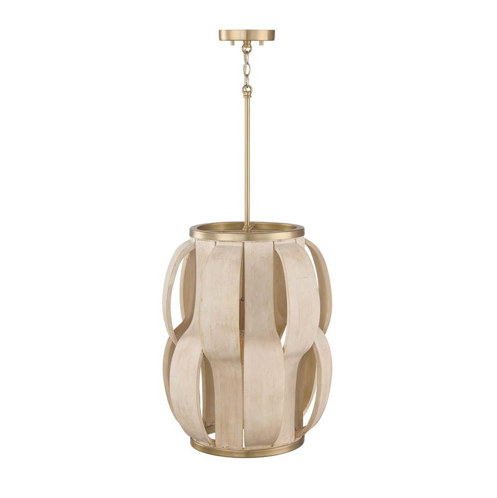 Capital Lighting 357511MA Matte Brass 16'' W X 21.25'' H 1-light Handcrafted Cylindrical Pendant In Matte Brass With Hand-carved Bleached Mango Wood Panels Image 2