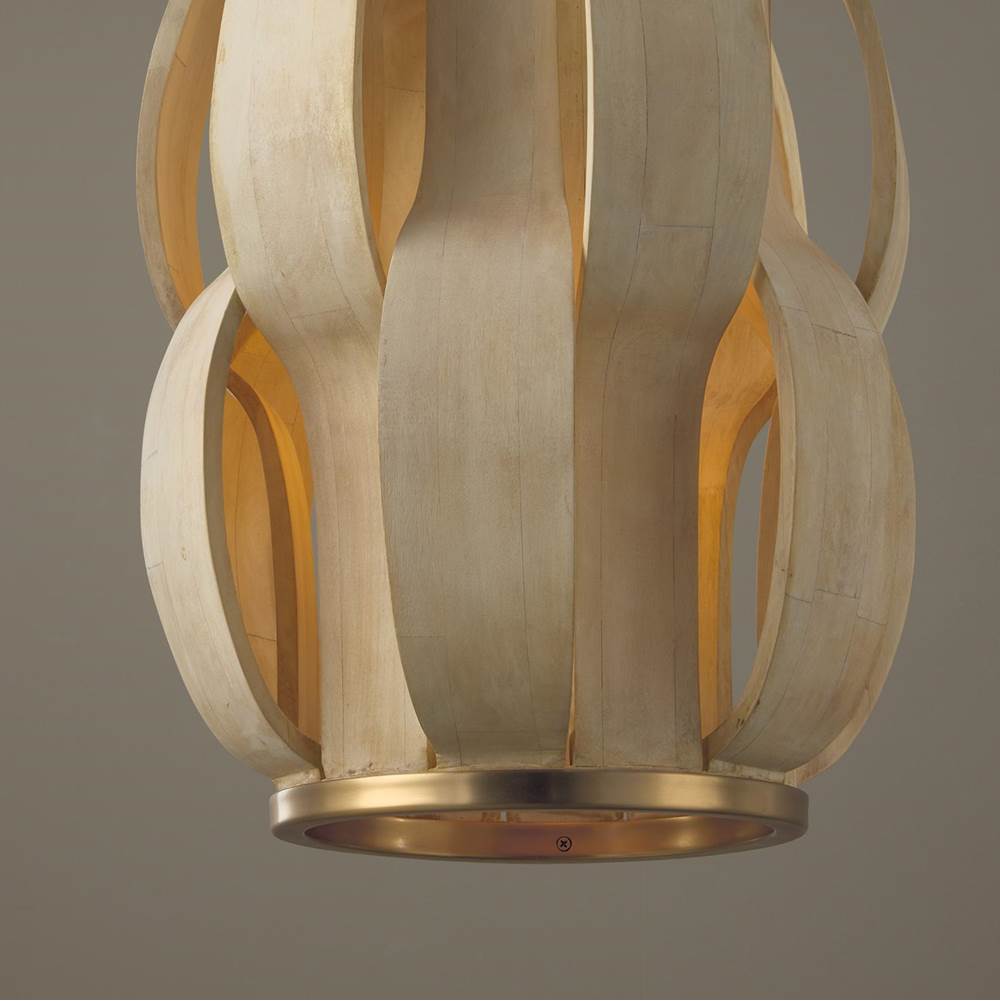 Capital Lighting 357511MA Matte Brass 16'' W X 21.25'' H 1-light Handcrafted Cylindrical Pendant In Matte Brass With Hand-carved Bleached Mango Wood Panels Image 3