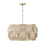 Capital Lighting 357541MA Matte Brass 27'' W X 13.5'' H 4-light Handcrafted Drum Pendant In Matte Brass With Hand-carved Bleached Mango Wood Panels Image 1