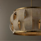 Capital Lighting 357541MA Matte Brass 27'' W X 13.5'' H 4-light Handcrafted Drum Pendant In Matte Brass With Hand-carved Bleached Mango Wood Panels Image 3