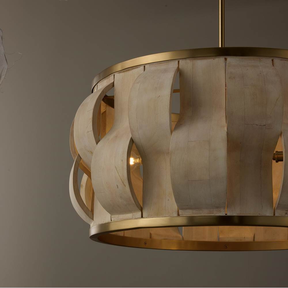 Capital Lighting 357541MA Matte Brass 27'' W X 13.5'' H 4-light Handcrafted Drum Pendant In Matte Brass With Hand-carved Bleached Mango Wood Panels Image 3