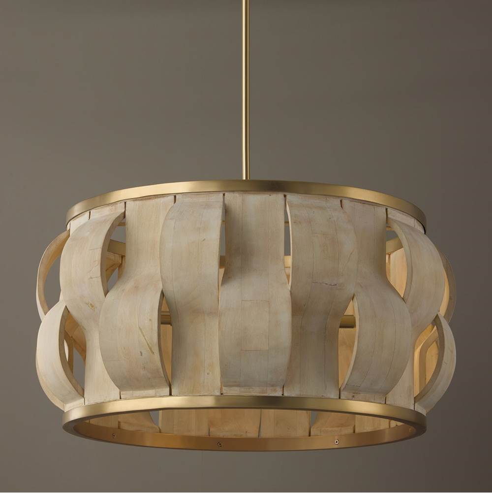 Capital Lighting Willa 27'' W X 13.5'' H 4-light Handcrafted Drum Pendant In Matte Brass With Hand-carved Bleached Mango Wood Panels