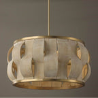 Capital Lighting Willa 27'' W X 13.5'' H 4-light Handcrafted Drum Pendant In Matte Brass With Hand-carved Bleached Mango Wood Panels