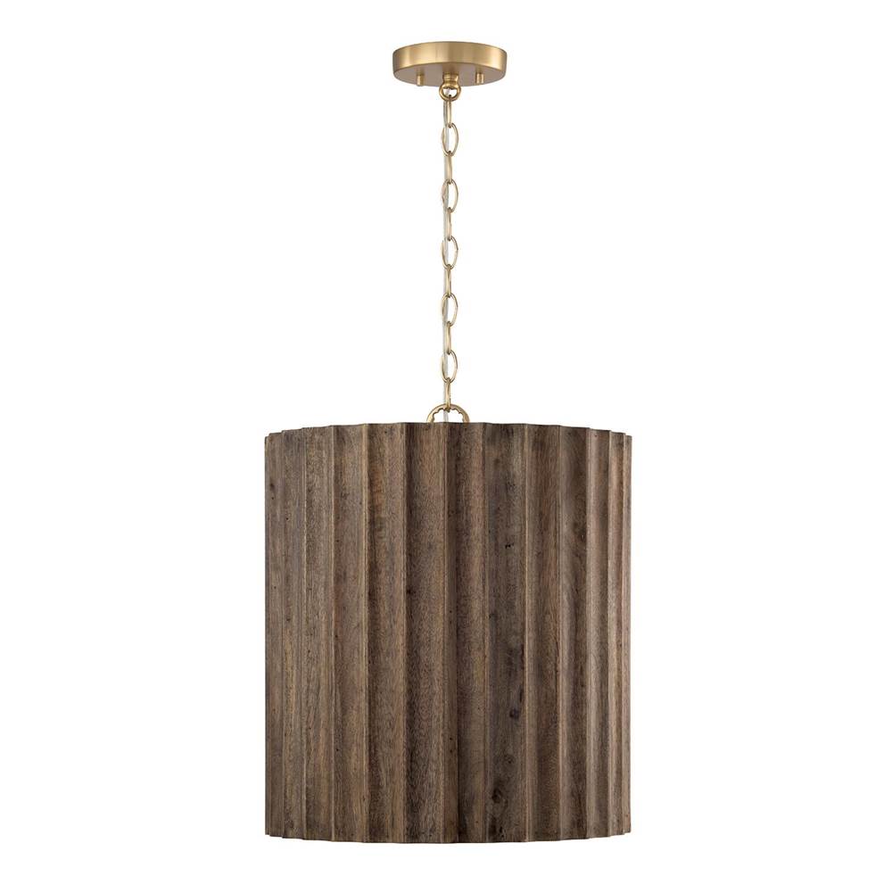 Capital Lighting 357631MA Matte Brass 16.5'' W X 19.5'' H 3-light Reversed-flute Handcrafted Mango Wood Pendant In Nordic Wood With Matte Brass And White Glass Diffuser Image 2
