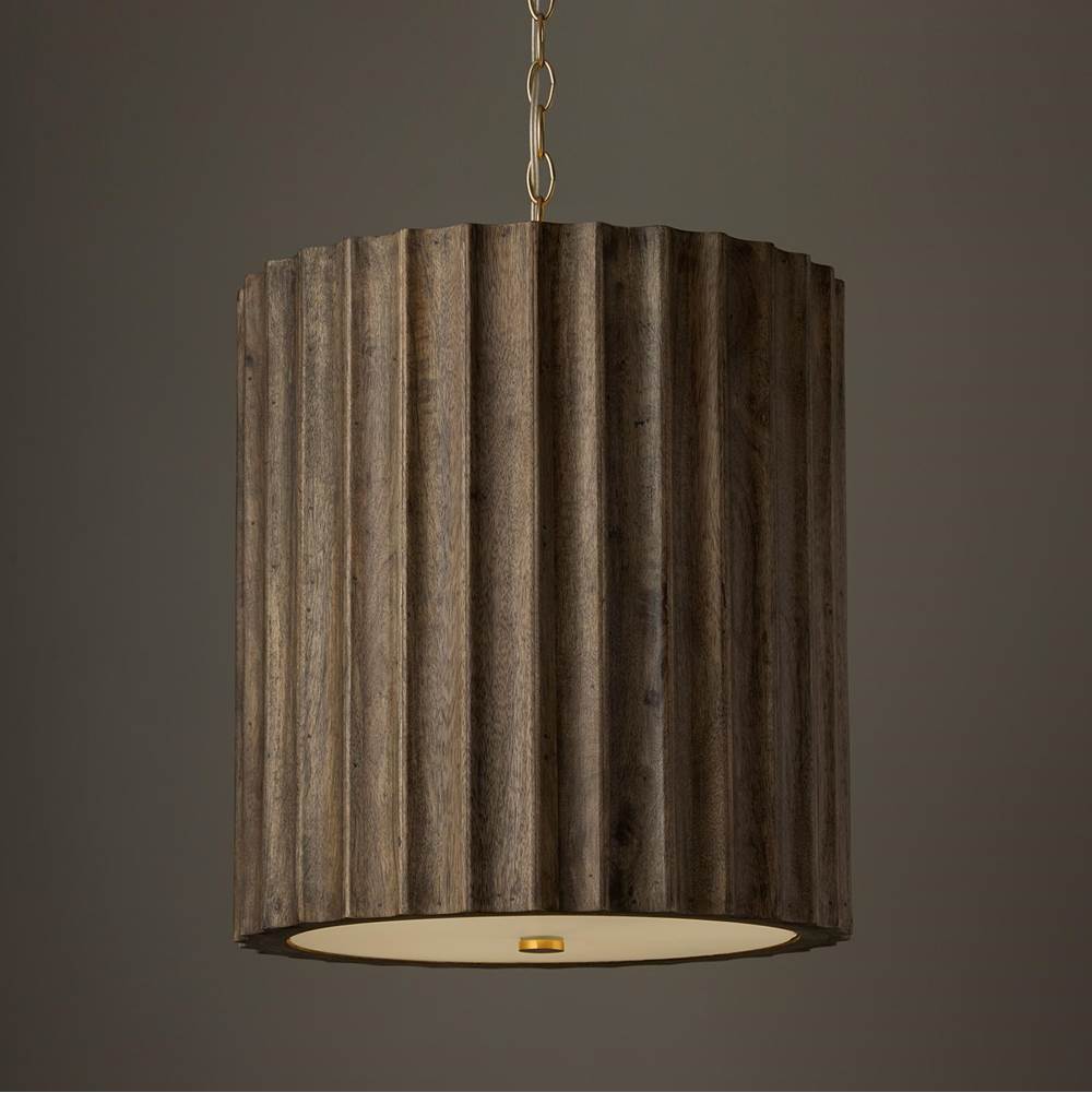 Capital Lighting Cody 16.5'' W X 19.5'' H 3-light Reversed-flute Handcrafted Mango Wood Pendant In Nordic Wood With Matte Brass And White Glass Diffuser