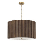 Capital Lighting 357641MA Matte Brass 25.75'' W X 15.75'' H 4-light Reversed-flute Handcrafted Mango Wood Pendant In Nordic Wood With Matte Brass And White Glass Diffuser Image 1