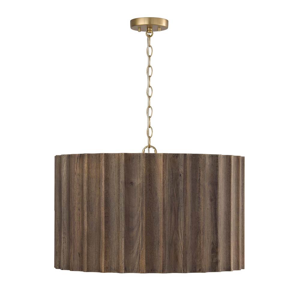 Capital Lighting 357641MA Matte Brass 25.75'' W X 15.75'' H 4-light Reversed-flute Handcrafted Mango Wood Pendant In Nordic Wood With Matte Brass And White Glass Diffuser Image 2