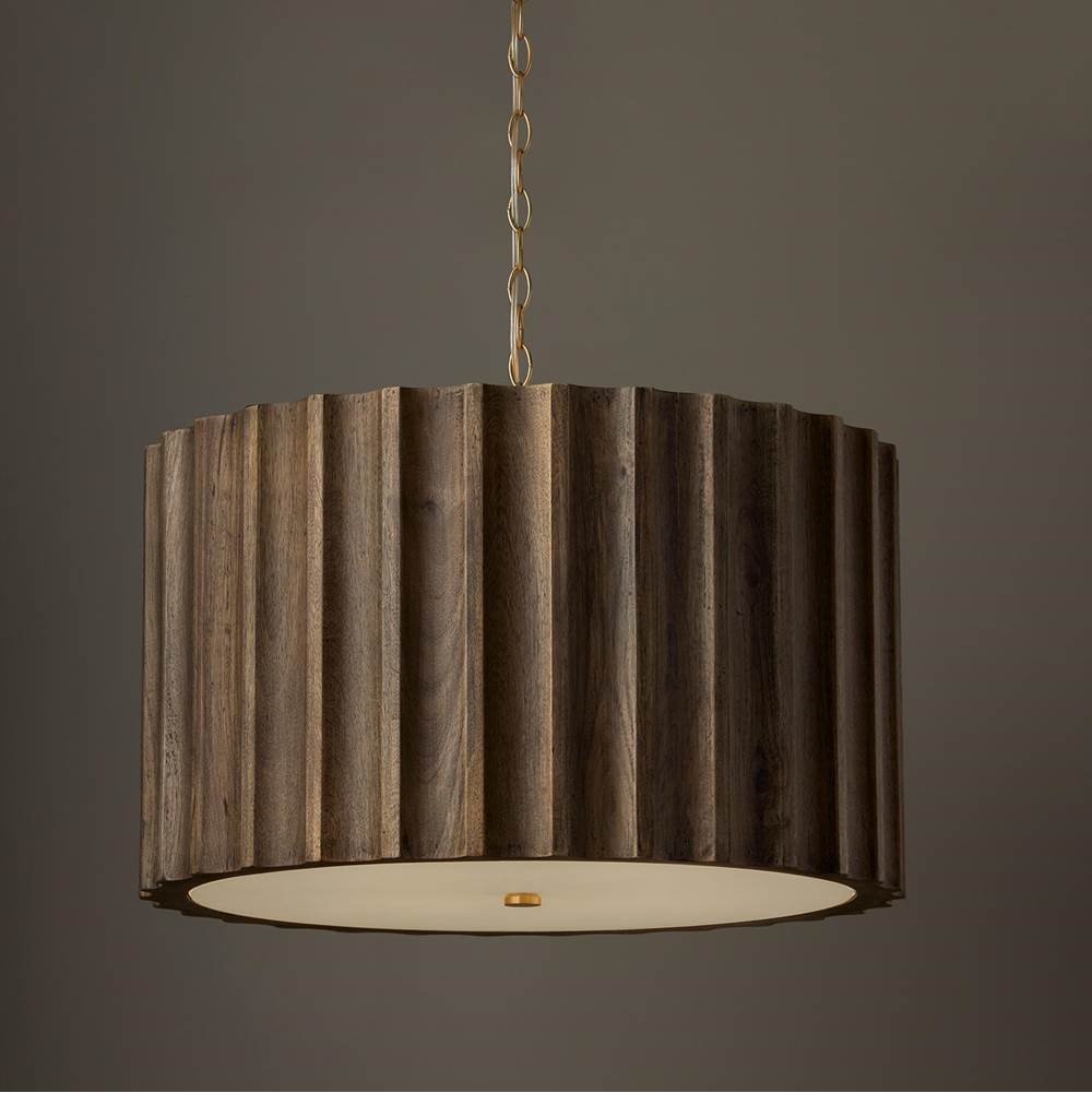 Capital Lighting Cody 25.75'' W X 15.75'' H 4-light Reversed-flute Handcrafted Mango Wood Pendant In Nordic Wood With Matte Brass And White Glass Diffuser