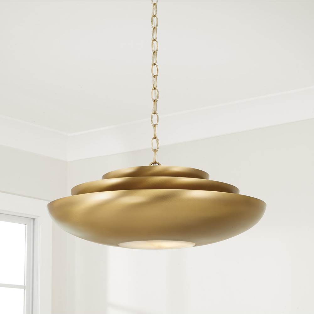 Capital Lighting Gia 21.5'' W X 8.5'' H 1-light Modern Tiered Bowl Pendant In Aged Brass With Real Alabaster Diffuser