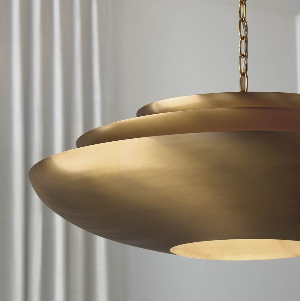 Capital Lighting 357741AD Aged Brass 29.5'' W X 11.5'' H 1-light Modern Tiered Bowl Pendant In Aged Brass With Real Alabaster Diffuser Image 8