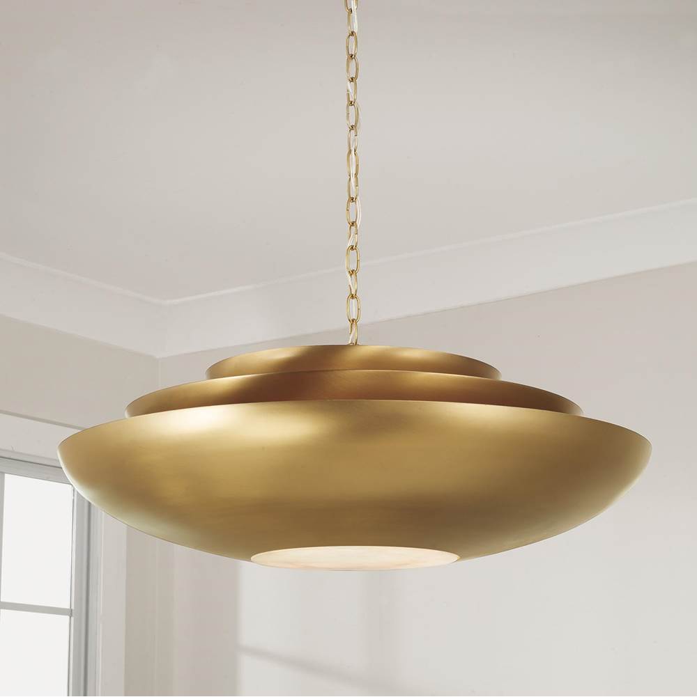 Capital Lighting 357741AD Aged Brass 29.5'' W X 11.5'' H 1-light Modern Tiered Bowl Pendant In Aged Brass With Real Alabaster Diffuser Image 5