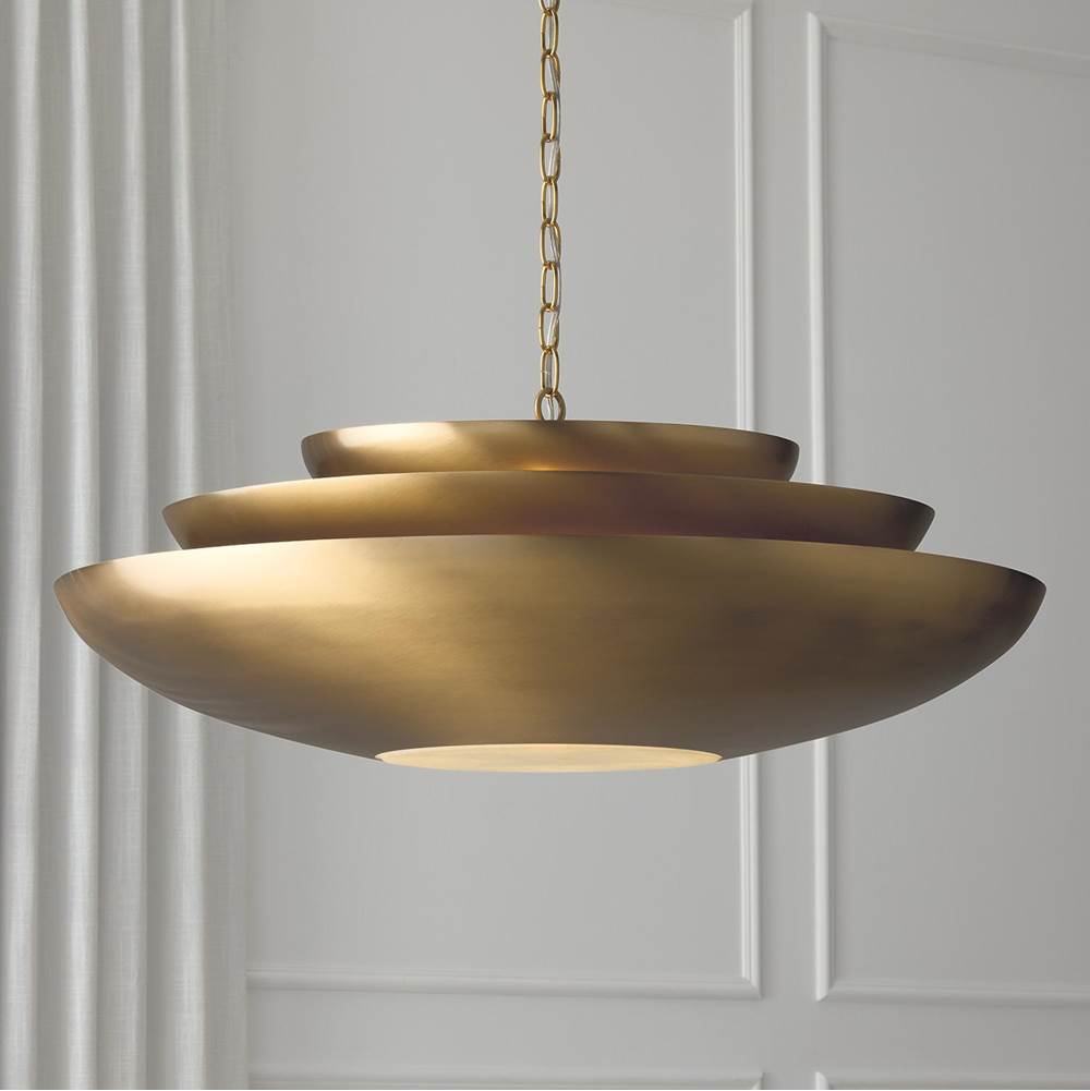 Capital Lighting Gia 29.5'' W X 11.5'' H 1-light Modern Tiered Bowl Pendant In Aged Brass With Real Alabaster Diffuser