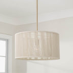 Capital Lighting Tara 18'' W X 10'' H 1-light Handcrafted Drum Pendant In Matte Brass With Hand-wrapped Bleached Natural Rope