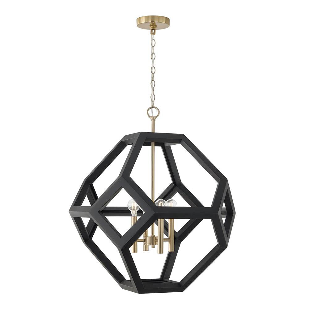 Capital Lighting 358441KM Flat Black,Matte Brass 24'' W X 28'' H 4-light Geometric Orb Pendant In Matte Brass With Handcrafted Mango Wood Hand-painted Flat Black Image 1