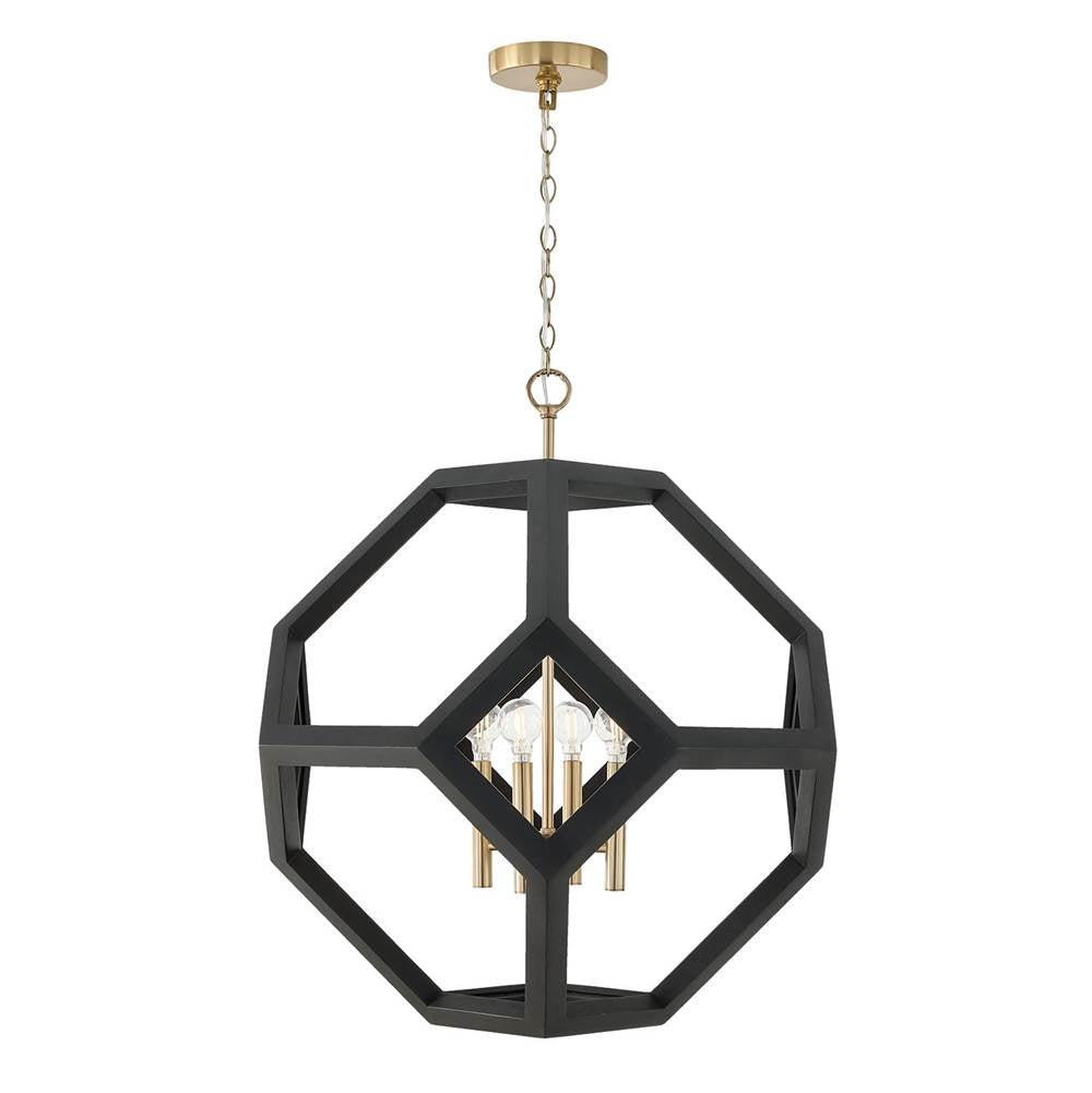 Capital Lighting 358441KM Flat Black,Matte Brass 24'' W X 28'' H 4-light Geometric Orb Pendant In Matte Brass With Handcrafted Mango Wood Hand-painted Flat Black Image 2