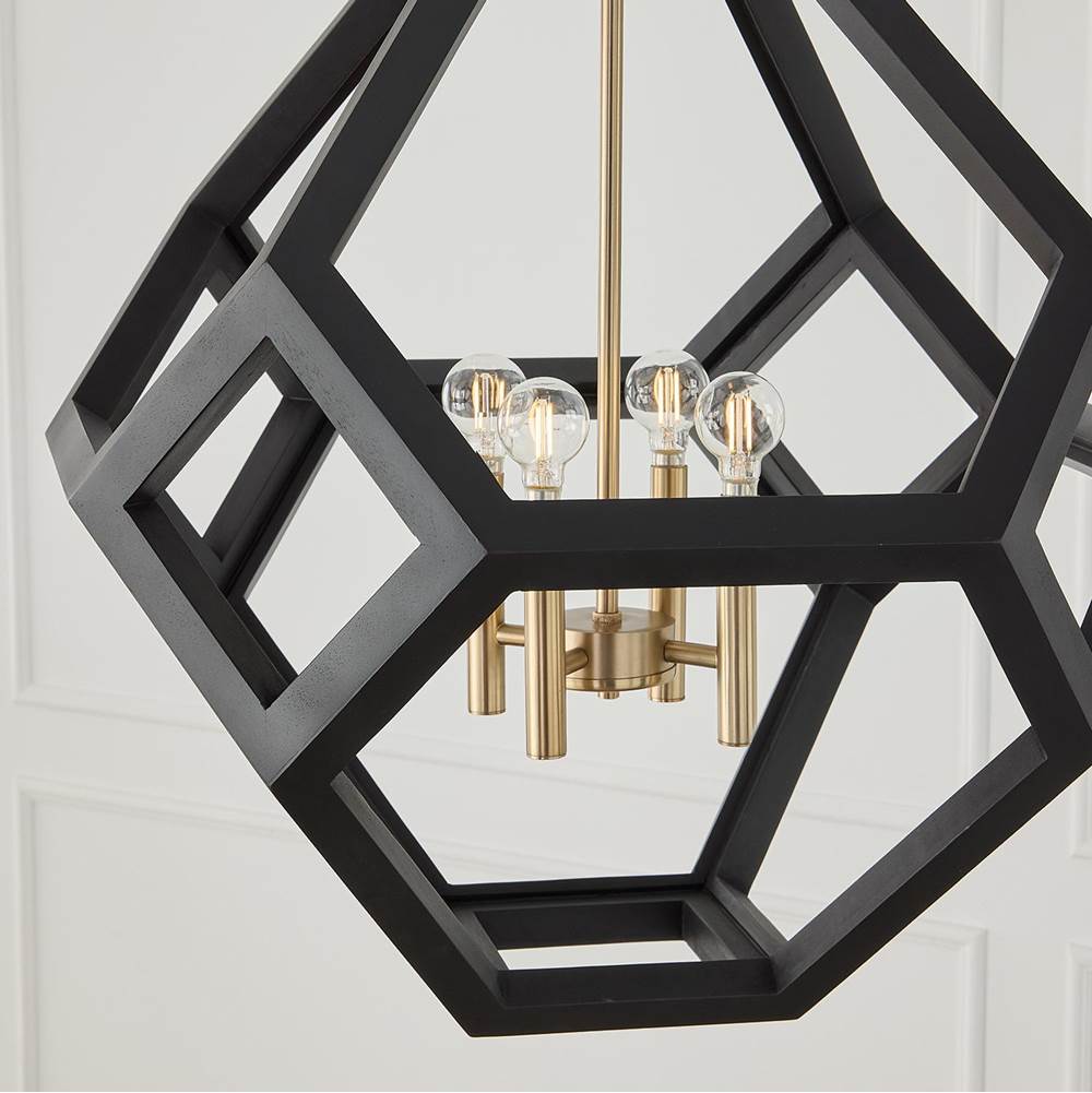 Capital Lighting 358441KM Flat Black,Matte Brass 24'' W X 28'' H 4-light Geometric Orb Pendant In Matte Brass With Handcrafted Mango Wood Hand-painted Flat Black Image 3