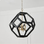 Capital Lighting Geo 24'' W X 28'' H 4-light Geometric Orb Pendant In Matte Brass With Handcrafted Mango Wood Hand-painted Flat Black