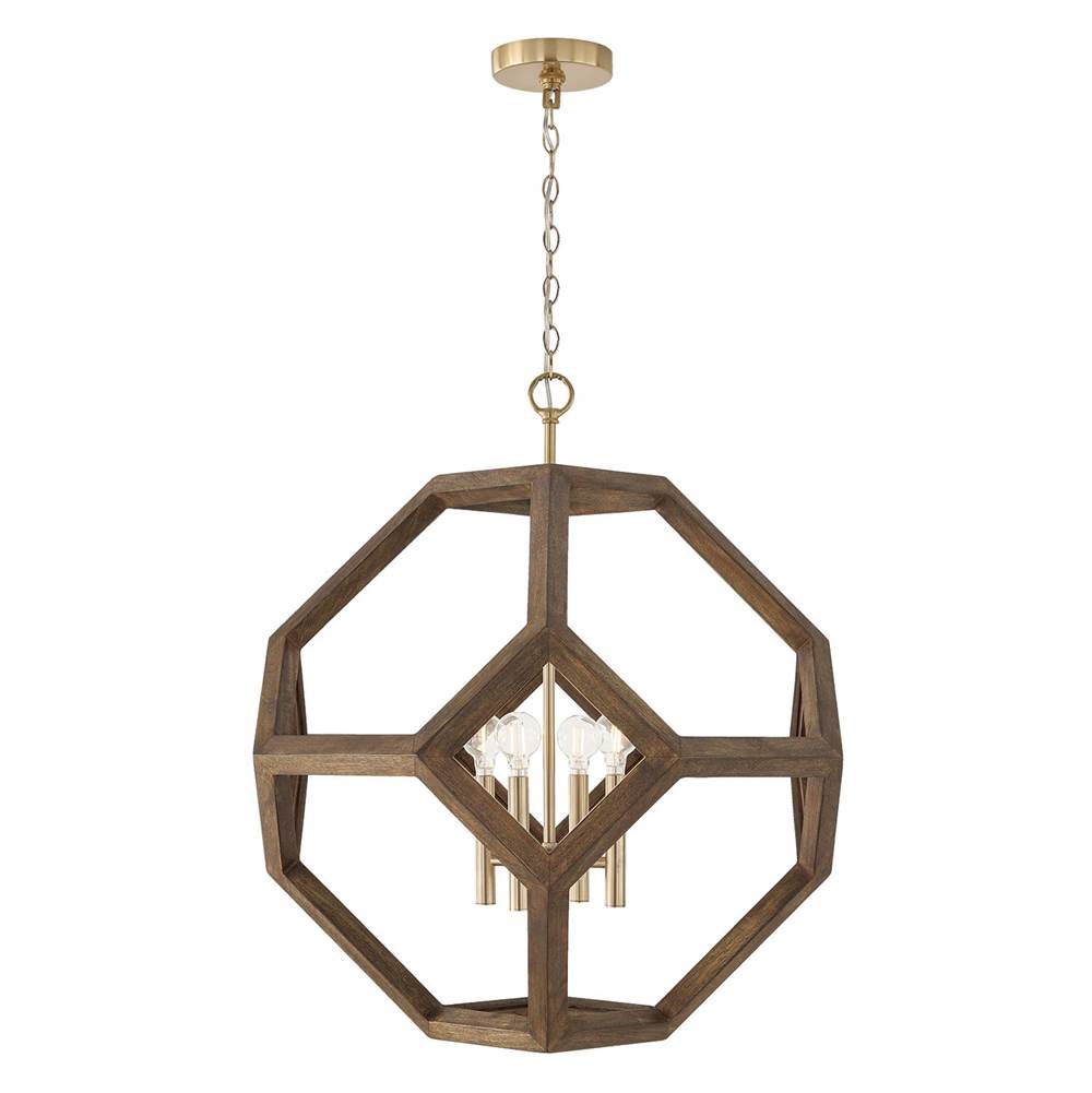 Capital Lighting 358441NM Nordic Wood,Matte Brass 24'' W X 28'' H 4-light Geometric Orb Pendant In Matte Brass With Handcrafted Mango Wood In Dark Nordic Stain Image 2