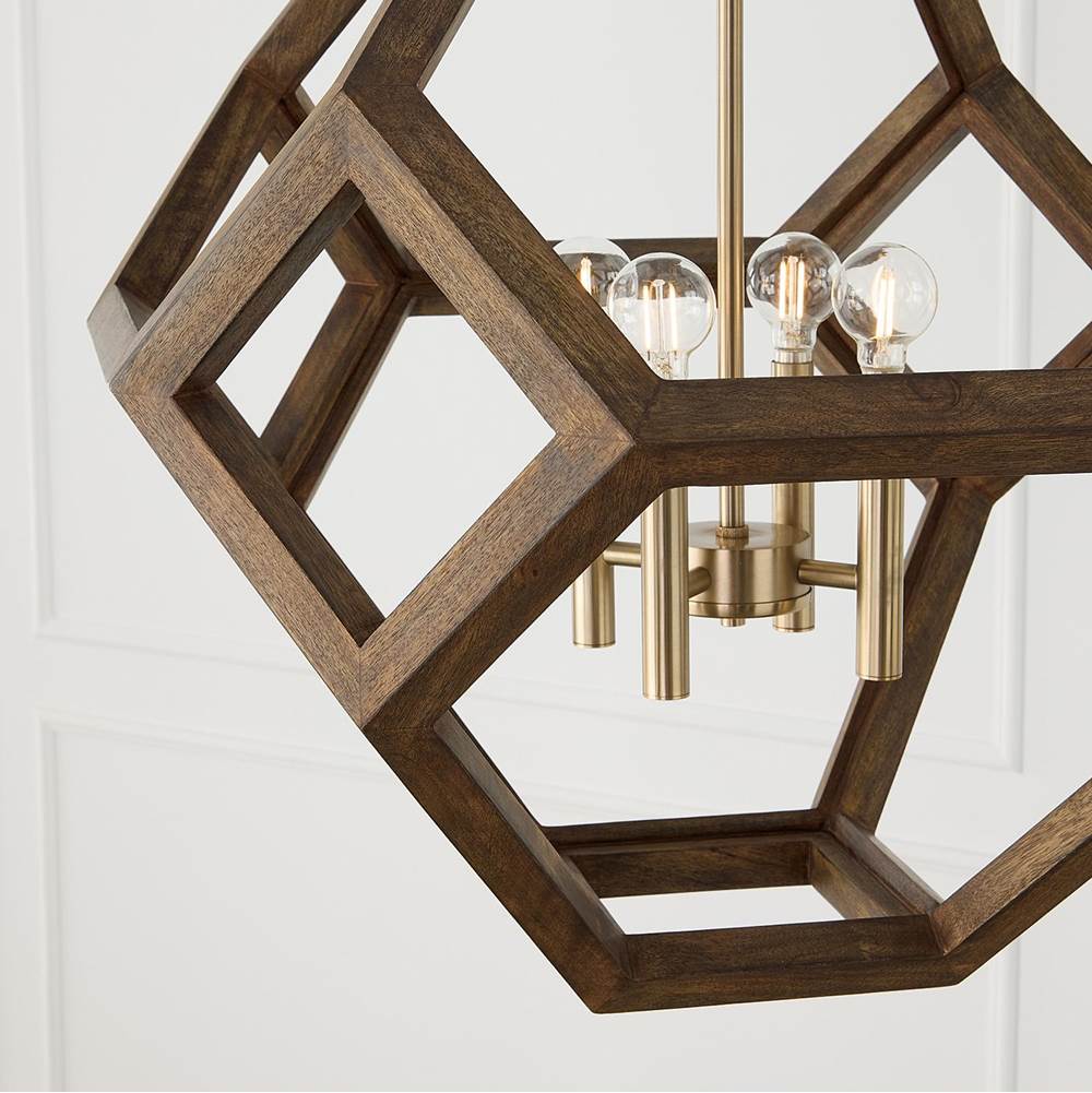 Capital Lighting 358441NM Nordic Wood,Matte Brass 24'' W X 28'' H 4-light Geometric Orb Pendant In Matte Brass With Handcrafted Mango Wood In Dark Nordic Stain Image 3