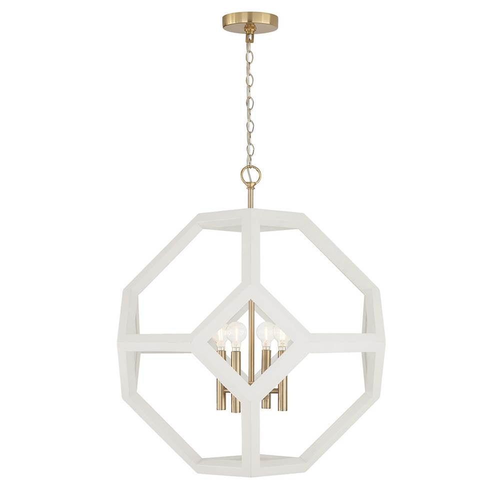 Capital Lighting 358441WM Flat White,Matte Brass 24'' W X 28'' H 4-light Geometric Orb Pendant In Matte Brass With Handcrafted Mango Wood Hand-painted Flat White Image 2