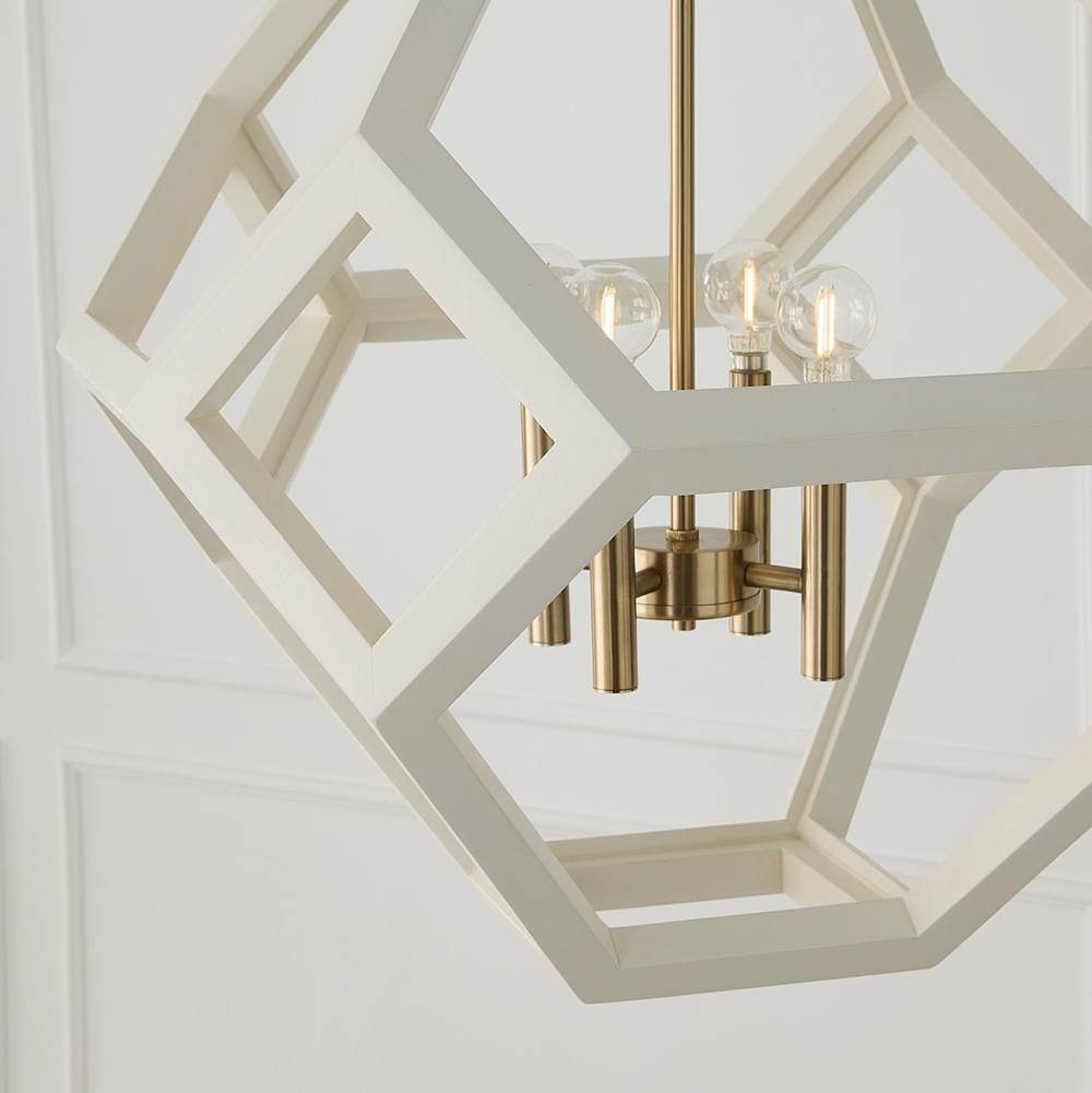 Capital Lighting 358441WM Flat White,Matte Brass 24'' W X 28'' H 4-light Geometric Orb Pendant In Matte Brass With Handcrafted Mango Wood Hand-painted Flat White Image 5