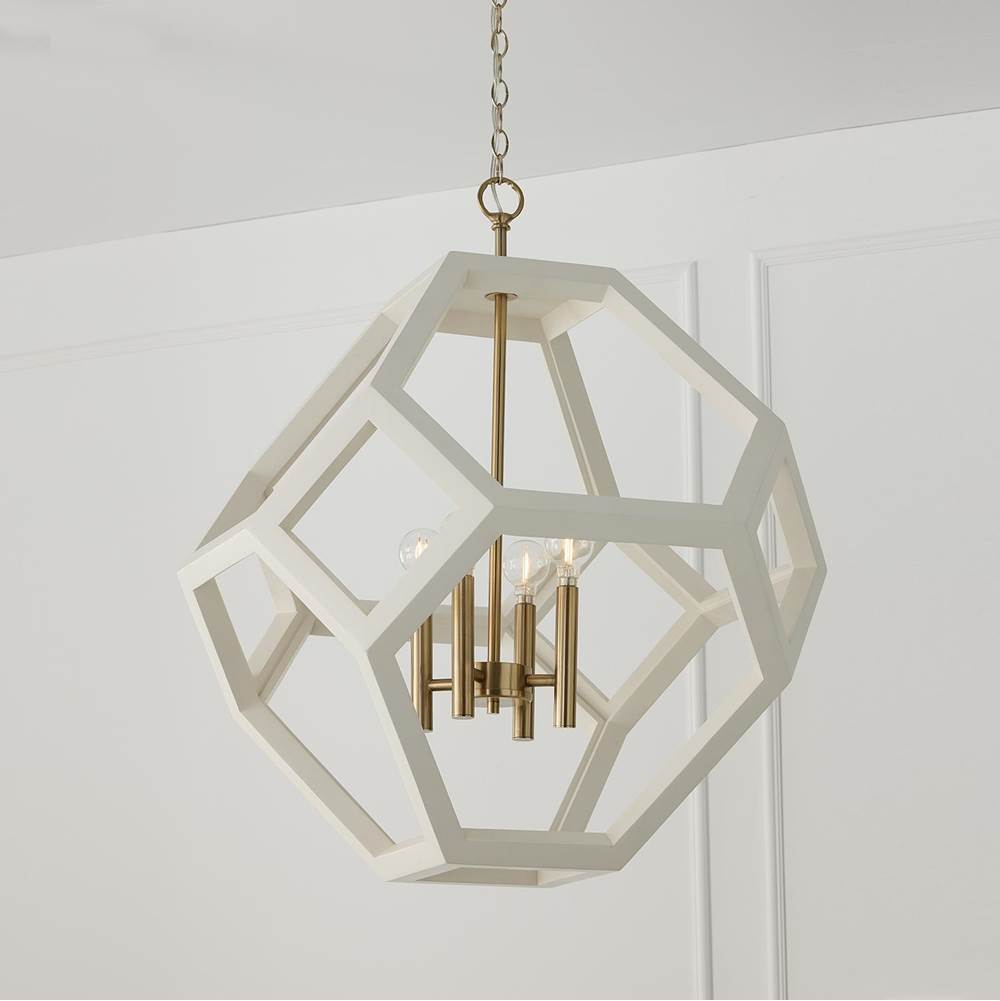 Capital Lighting Geo 24'' W X 28'' H 4-light Geometric Orb Pendant In Matte Brass With Handcrafted Mango Wood Hand-painted Flat Black
