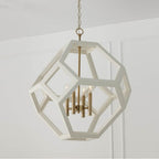 Capital Lighting Geo 24'' W X 28'' H 4-light Geometric Orb Pendant In Matte Brass With Handcrafted Mango Wood Hand-painted Flat Black