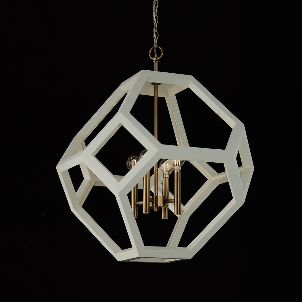Capital Lighting 358441WM Flat White,Matte Brass 24'' W X 28'' H 4-light Geometric Orb Pendant In Matte Brass With Handcrafted Mango Wood Hand-painted Flat White Image 3