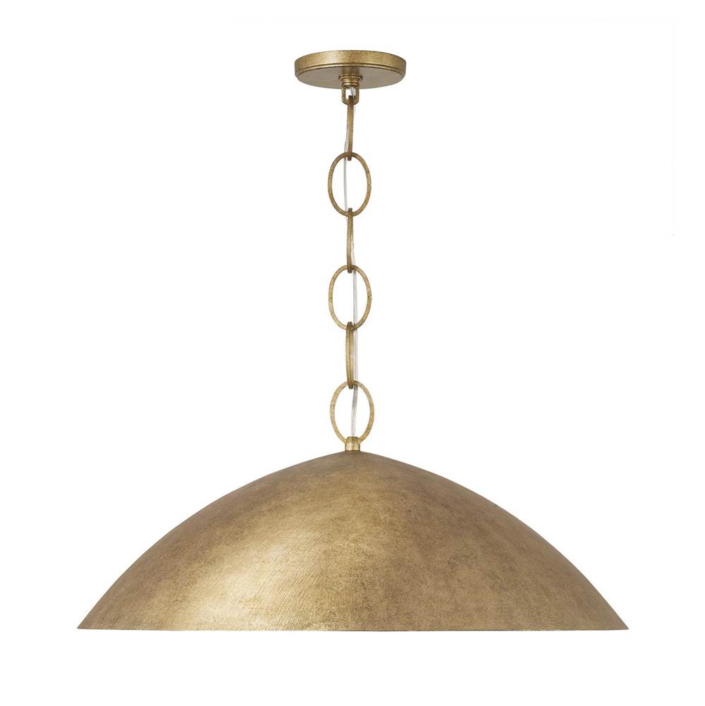Capital Lighting 358512FT Feathered Gold 24'' W X 11'' H Integrated Led Dome Pendant In Textural Feathered Brass With Designer Chain Image 1
