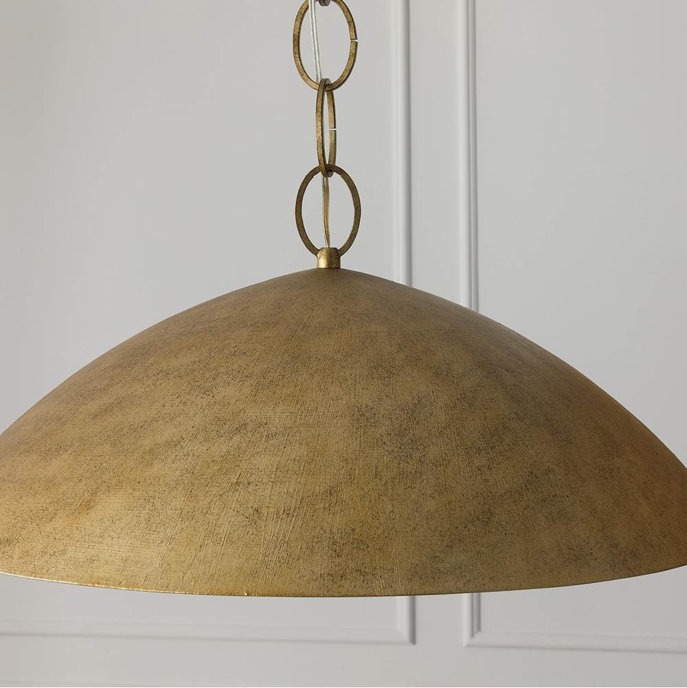 Capital Lighting 358512FT Feathered Gold 24'' W X 11'' H Integrated Led Dome Pendant In Textural Feathered Brass With Designer Chain Image 4