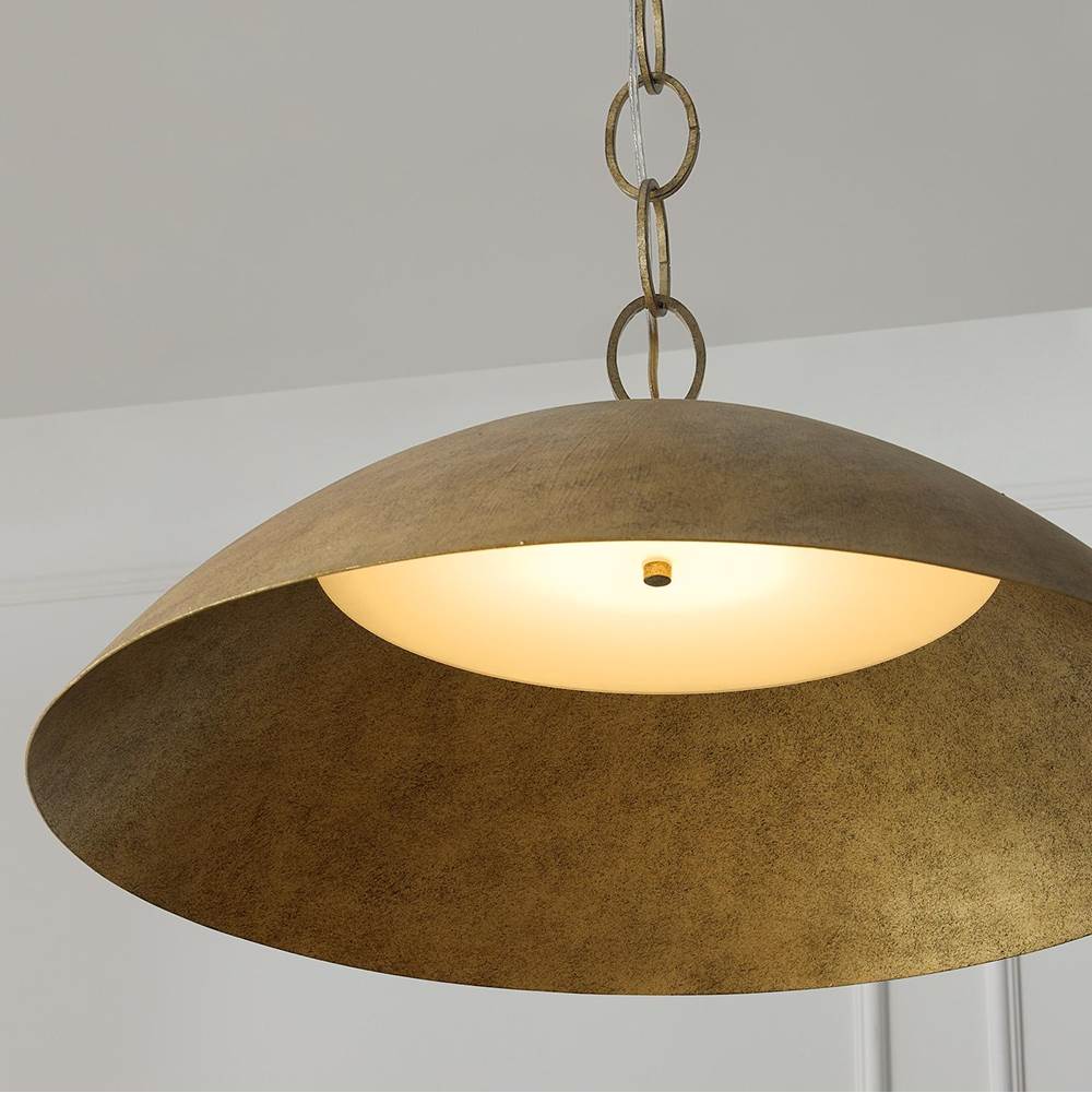 Capital Lighting 358512FT Feathered Gold 24'' W X 11'' H Integrated Led Dome Pendant In Textural Feathered Brass With Designer Chain Image 2