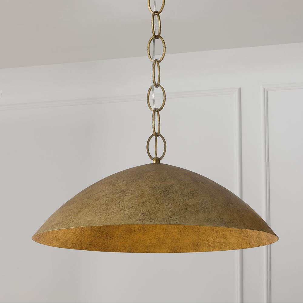 Capital Lighting 358512FT Feathered Gold 24'' W X 11'' H Integrated Led Dome Pendant In Textural Feathered Brass With Designer Chain Image 5