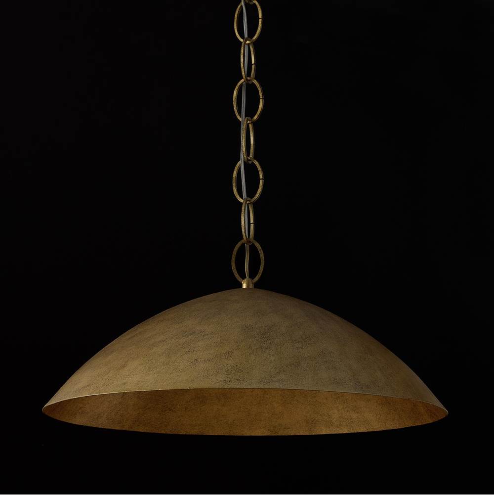 Capital Lighting 358512FT Feathered Gold 24'' W X 11'' H Integrated Led Dome Pendant In Textural Feathered Brass With Designer Chain Image 3